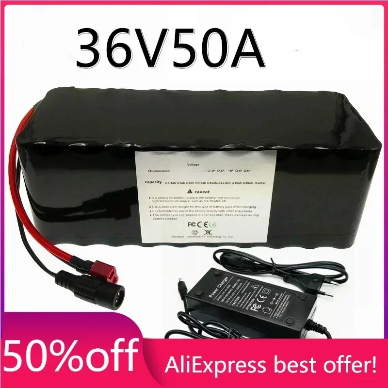 

36V 50Ah Electric Bicycle Battery Built-in 40A BMS Lithium Battery Pack 36 Volt 2A Charging Ebike Battery + Charger