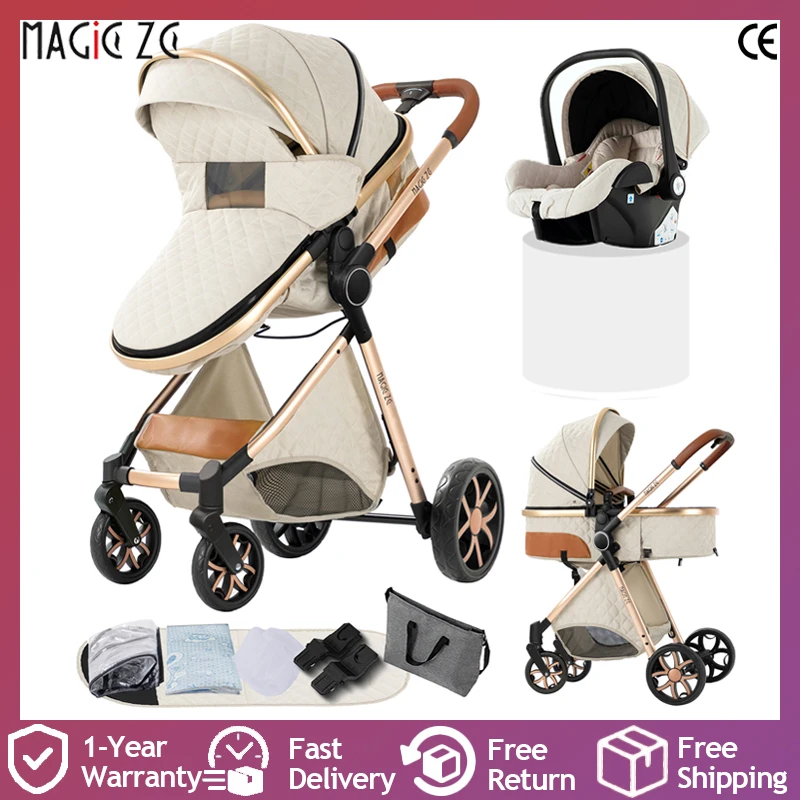 3 in 1 Baby Stroller, Pram and Pushchair with Lightweight Aluminum Frame, Smooth Wheels and Foldable Design for Newborns Toddler