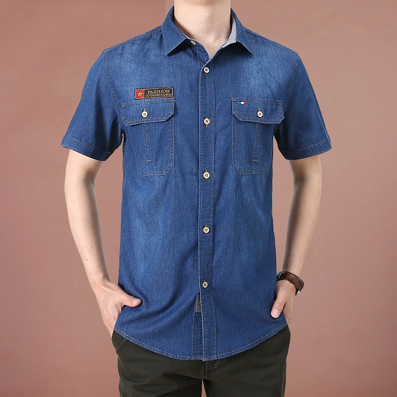Men's Fashionable Denim Shirt Summer New Short Sleeve Shirt Hawaiian Beach Social Shirt Designer Clothes Luxury Custom Cardigan