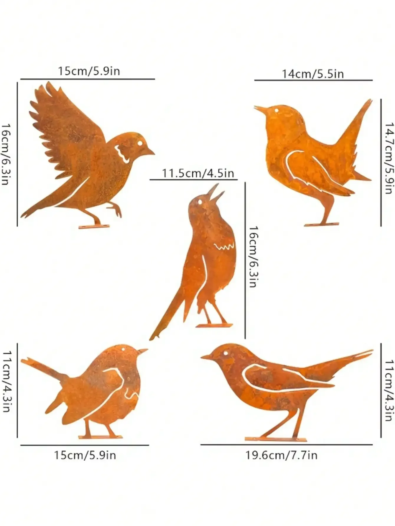 Garden Stakes 4pcs/5pcs Rust Birds Metal Garden Decoration