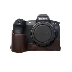 Genuine Leather Cowhide Camera Bag with Removable Base & Battery Access (EOS R Black)