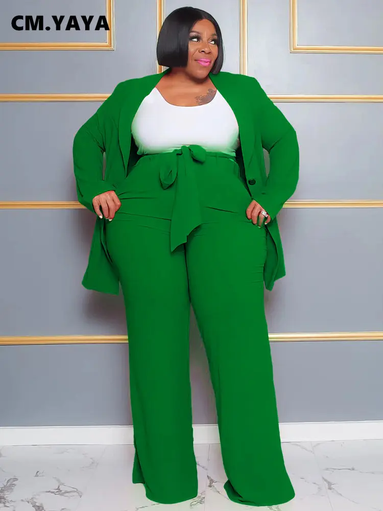 CMYAYAFashionPlusSizeWomensSetLongSleeveBlazerandWideLeg