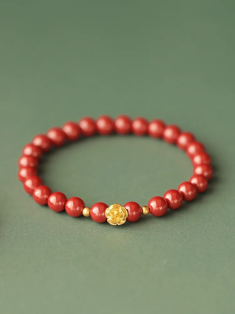 

Natural Raw Ore Cinnabar Bracelet Foot Gold Rose Famous Ethnic Style Bracelet Women's Fine New Year Gift