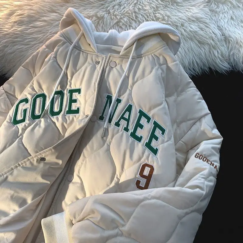 

Vintage Embroidery Baseball Jersey Men's Button Hooded vintage Cotton Jacket Couple's Jacket Autumn Winter Warm Jacket Men