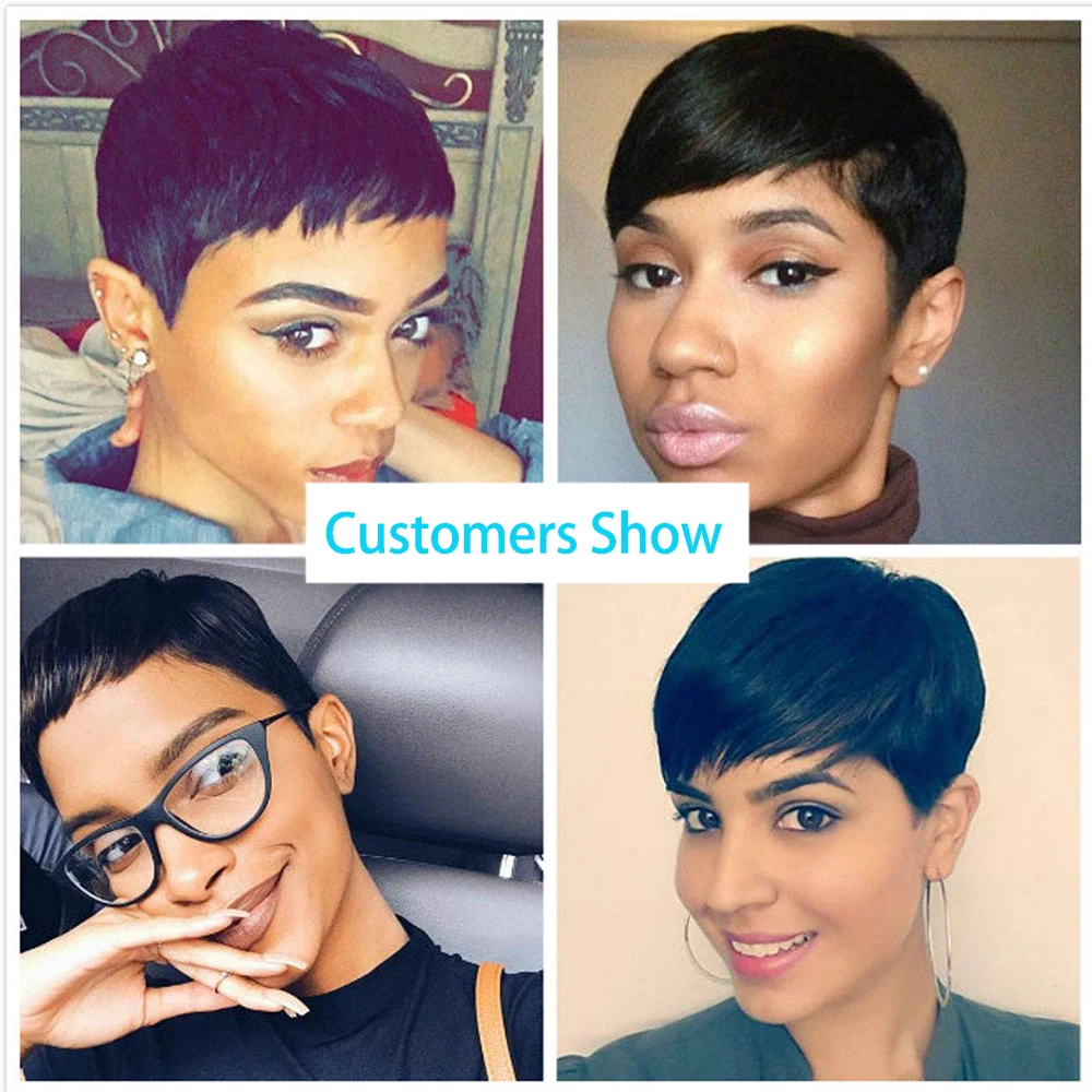 Short Bob Wig With Bangs Pixie Cut Brazilian Human Hair Wigs Remy Full Manchine For Women
