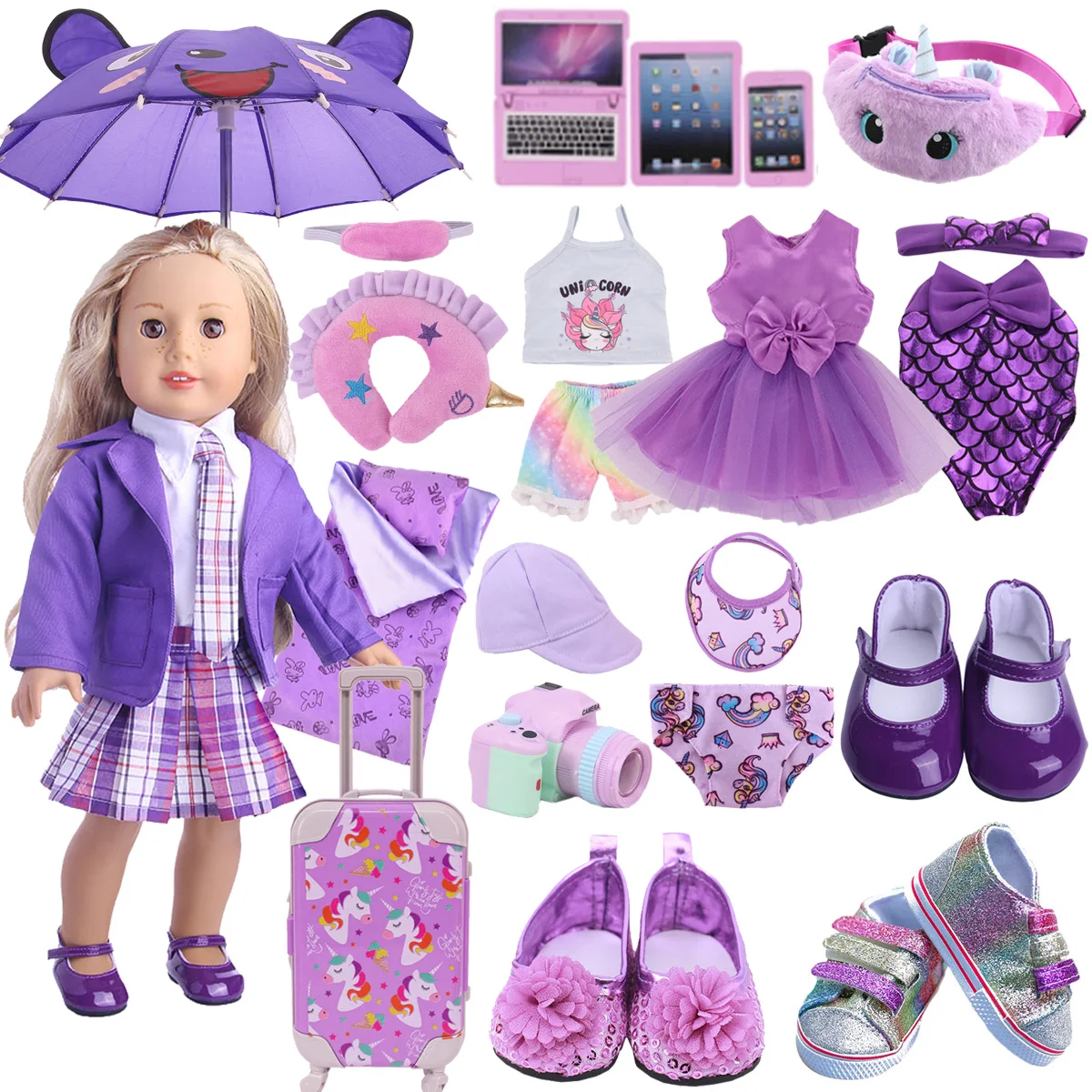 Doll Clothes Purple Series Dsinesy Unicorn Dress Doll Shoes For 18 Inch American&43m Reborn Baby Reborn New Born Doll Girl's Toy 2