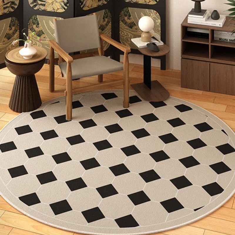 Round Living Room Carpet Creative Fashion Plaid Print Bedroom Rug Modern Simple Style Home Decoration Coffee Table Mats 러그 Tapis