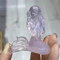 High Quality Pink Opalite Mermaid Carving Animal Crafts Healing Crystal Stone Feng Shui Home Decoration Gift 1PCS 1