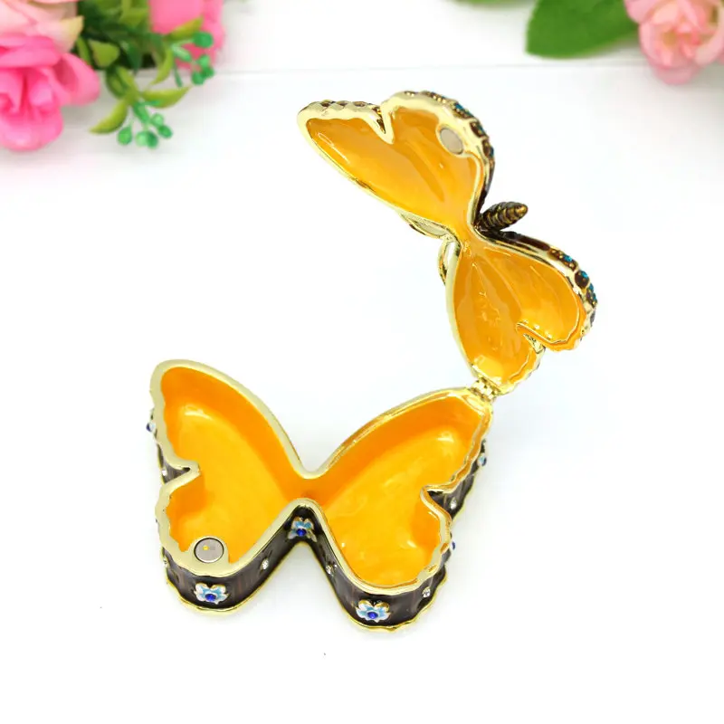 SHINNYGIFTS Enamel Metal Crafts Butterfly Shape Handmade Enamel Trinket Box Jewelry Gift Box