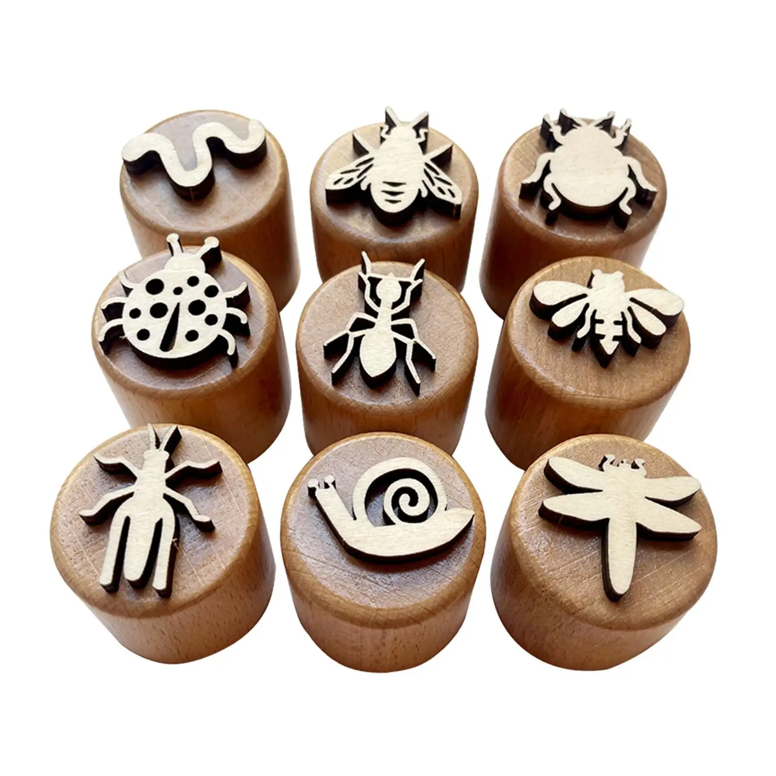 9 Pieces Wooden Stamps for Kids Stamps DIY Craft Decorative Children Clay Pottery for Art Project Gift Wrapping
