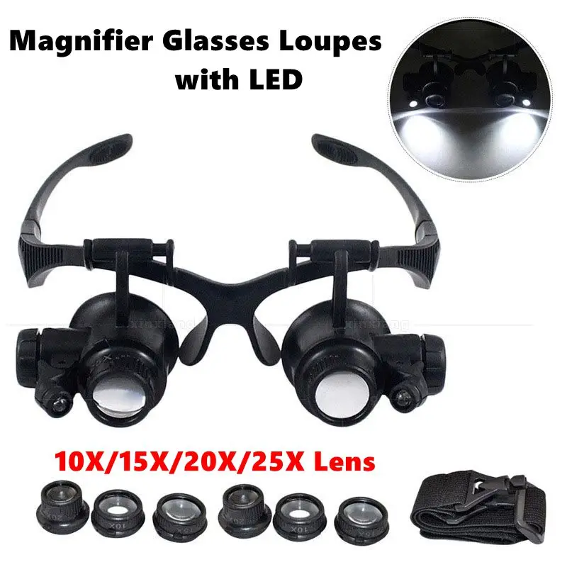 25xEyewearLoupeRepairThirdHandHelmetMagnifyingLEDMagnifying
