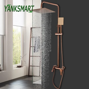 Yanksmart ก๊อกน้ำพร้อมระบบฝักบัวในห้องน้ำแบบทองคำสีกุหลาบ, ก๊อกน้ำติดผนังอ่างอาบน้ำผสม 1