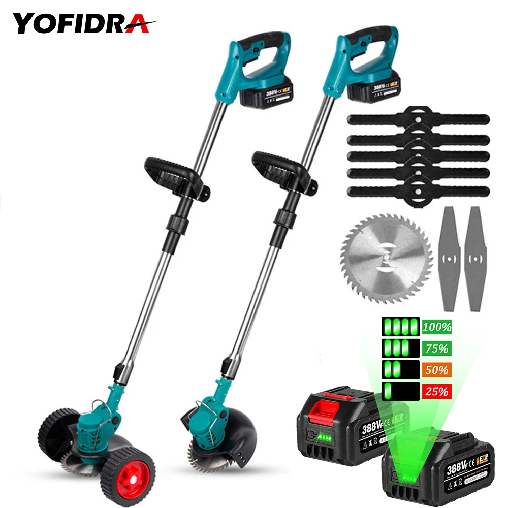 Yofidra 12000RPM Electric Folding Lawn Mower Cordless Grass Lawn Trimmer with 2 Lithium