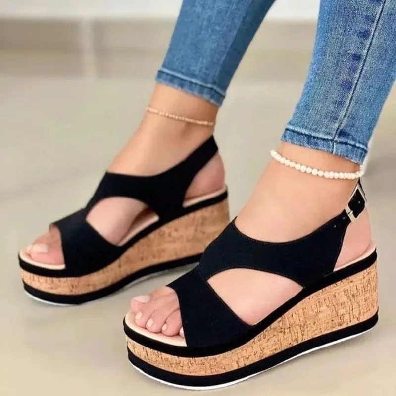 

Women Wedge Sandals 2022 New Summer Female Fshion Buckle Platform Sandals Ladies High Heels Leisure Non-slip Large Size 35~43