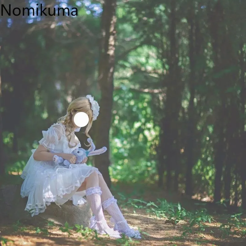 Lolita Style Cute White Woman Dress 2025 Vestidos De Mujer Slash Neck Puff Sleeve Tunic Sweet Summer Dresses Bow Lace Robe Femme 4