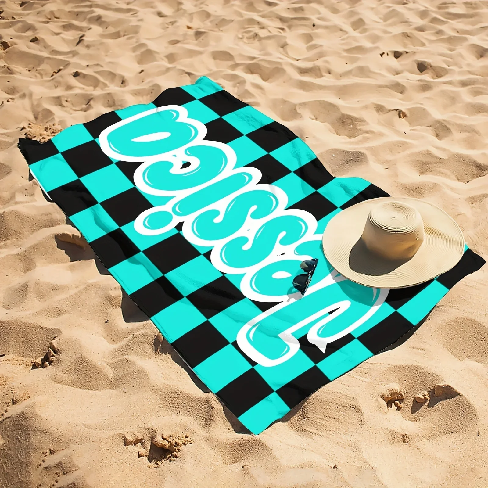 Custom Brown Checkered Beach Towel 3 | ustom Brown Checkered Beach Towel 2