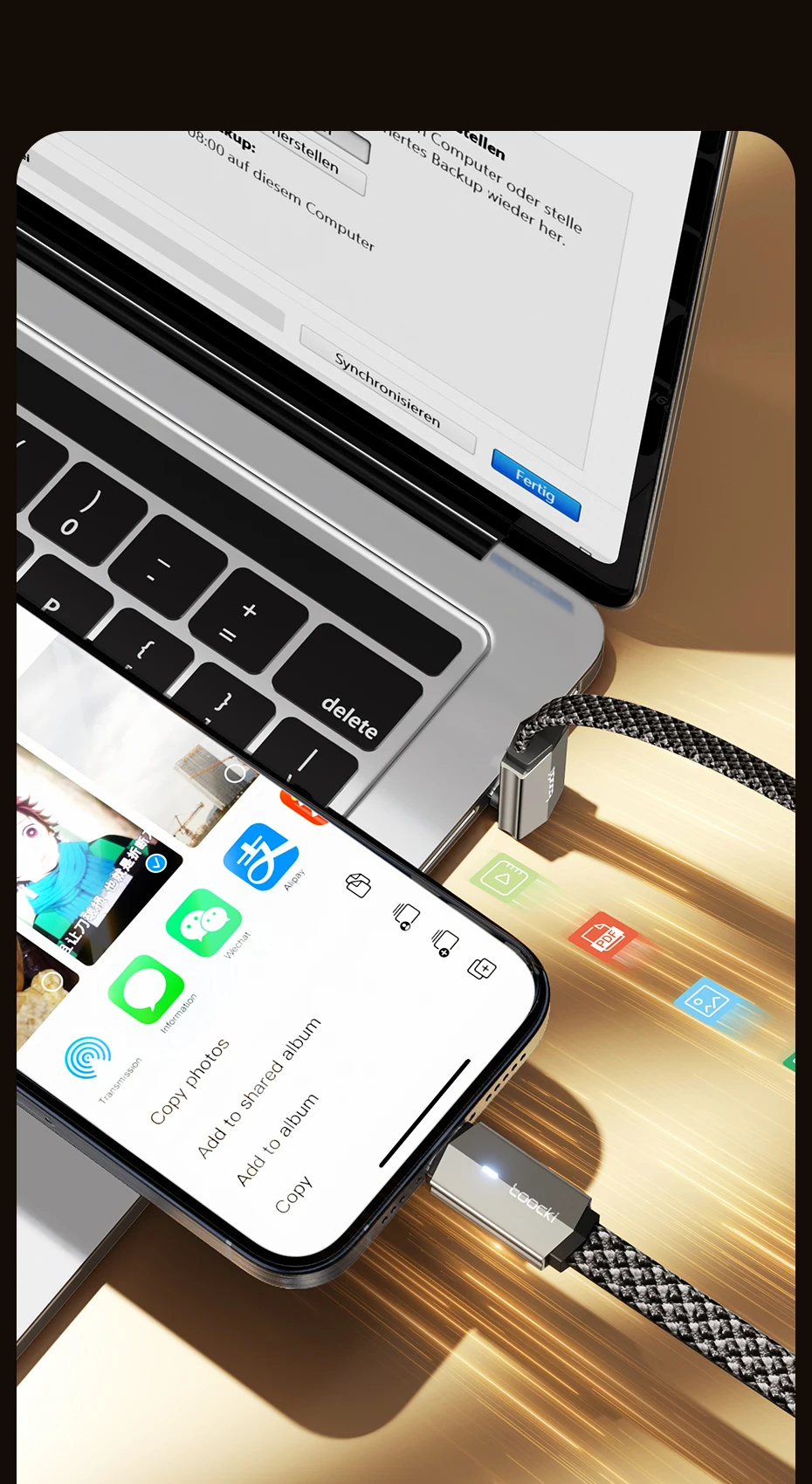 Toocki USB-C to Lightning 90° Charging Cable 20W with LED