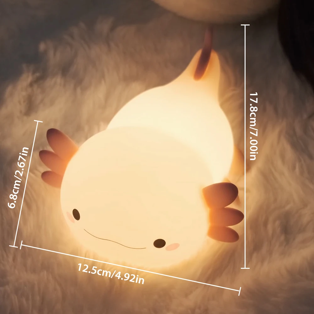 1Axolotl veilleuse pour enfants 2 luminosité Silicone pépinière lampe de couchage Portable USB Rechargeable lampe de chevet pour chambre de bébé 5