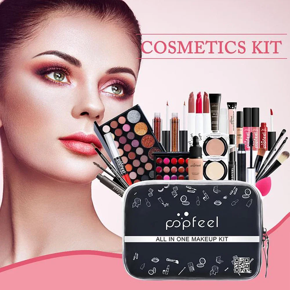 

POPFEEL ALL IN ONE makeup kit (eyeshadow ,lip gloss,lipstick,makeup brushes,eyebrow,concealer)with makeup bag 2021 new