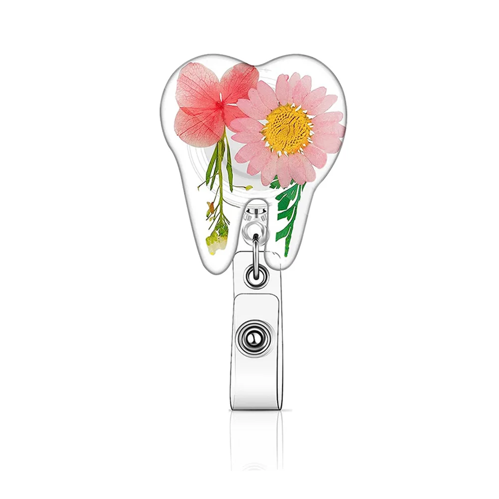 치아 모양 꽃 배지 릴 홀더 클립, 치과 사무실 클리닉 선물, 소아 치과 액세서리 장식, 3 개