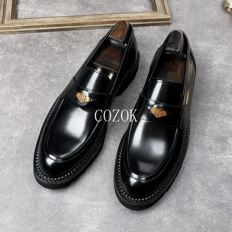 

New Fashion Business Suit Glossy Leather Shoes Casual Men Leather Pedal Shoes Spring and Summer Brown