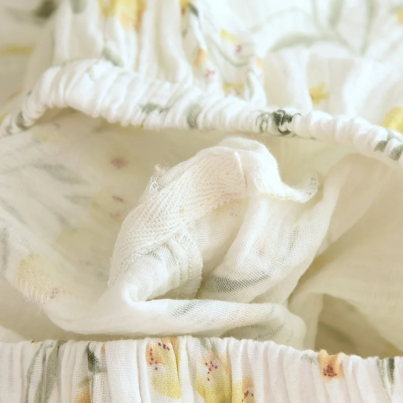 2024 New Spring and Autumn Women's Pajama Set 100% Cotton Crepe Cloth with Chest Pads Long Sleeve Two Piece Sweet Home Fury