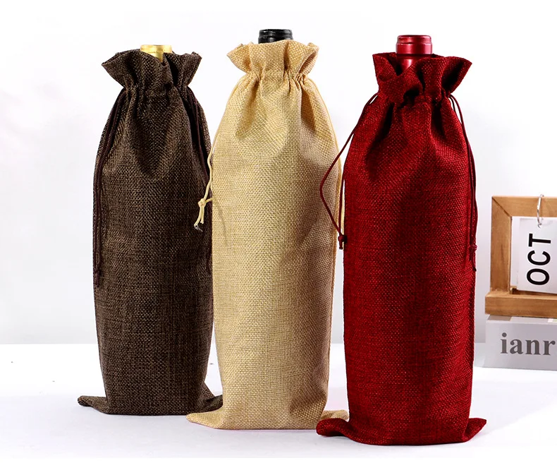 10PCS Burlap Wine Gift Bags Set – Rustic Red Wine Bottle Covers for Champagne or Liquor... - SKU WGBS1422 - UGI Packaging