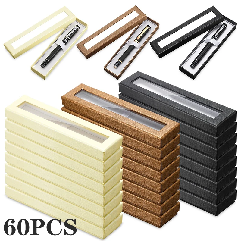 

60Pcs Pen Gift Box Empty Pen Cases with Clear Lid Pen Presentation Display Box Jewelry Gift Present Cases