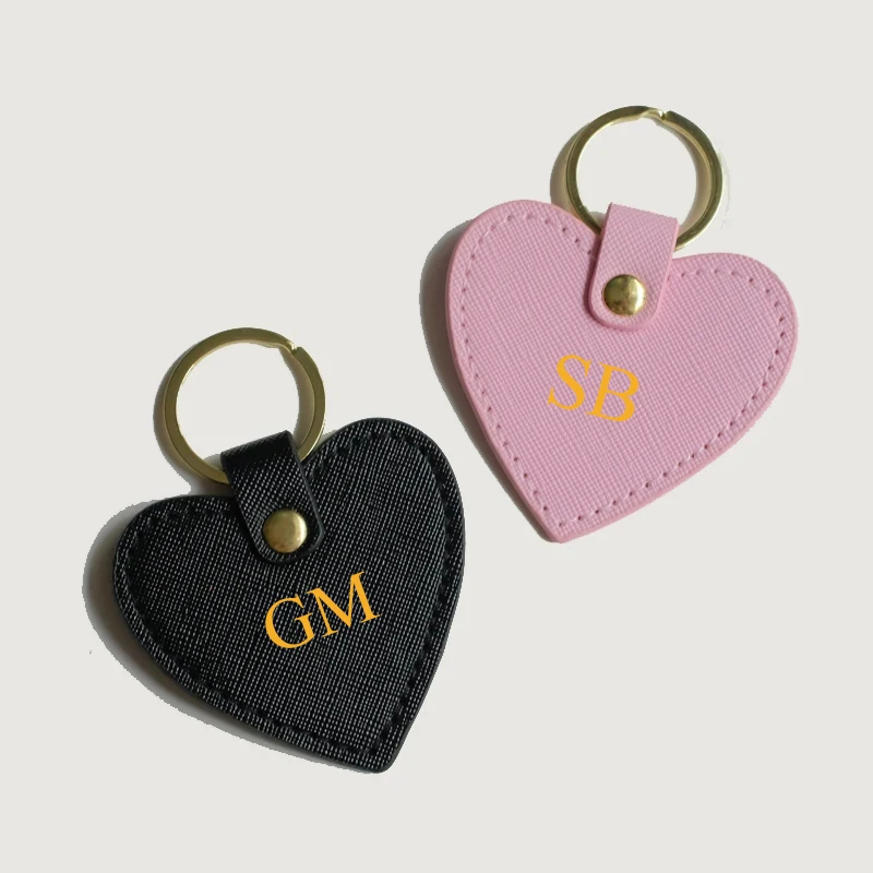 

Heart Shape PU Vegab Saffiano Leather Keychain for Women Cute Love Keyring Accessories Car Key Holder Personalise Name Gift