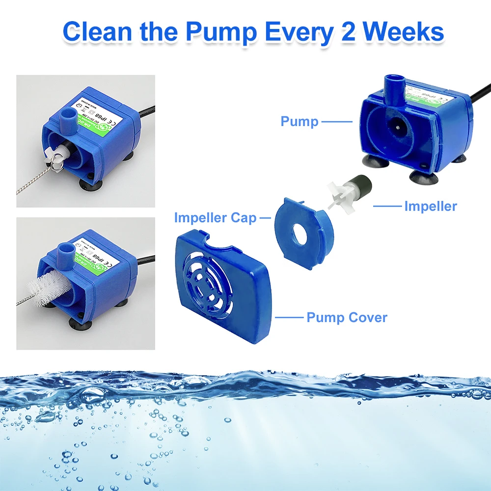 Mini Water Pump 160L/H 1.5W mini Submersible Pump USB DC 5V Pet Water Dispenser Water Pump with LED Light for Pets Dispenser Pet Parts