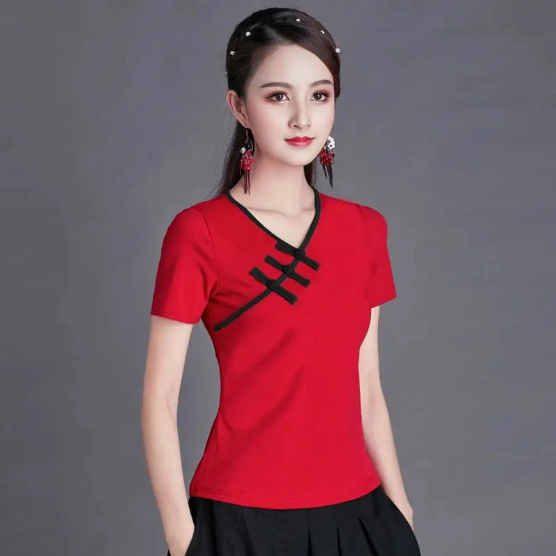 summer embroidery stitching slim chinese style embroidery t-shirt female national style new short-sleeved women's top