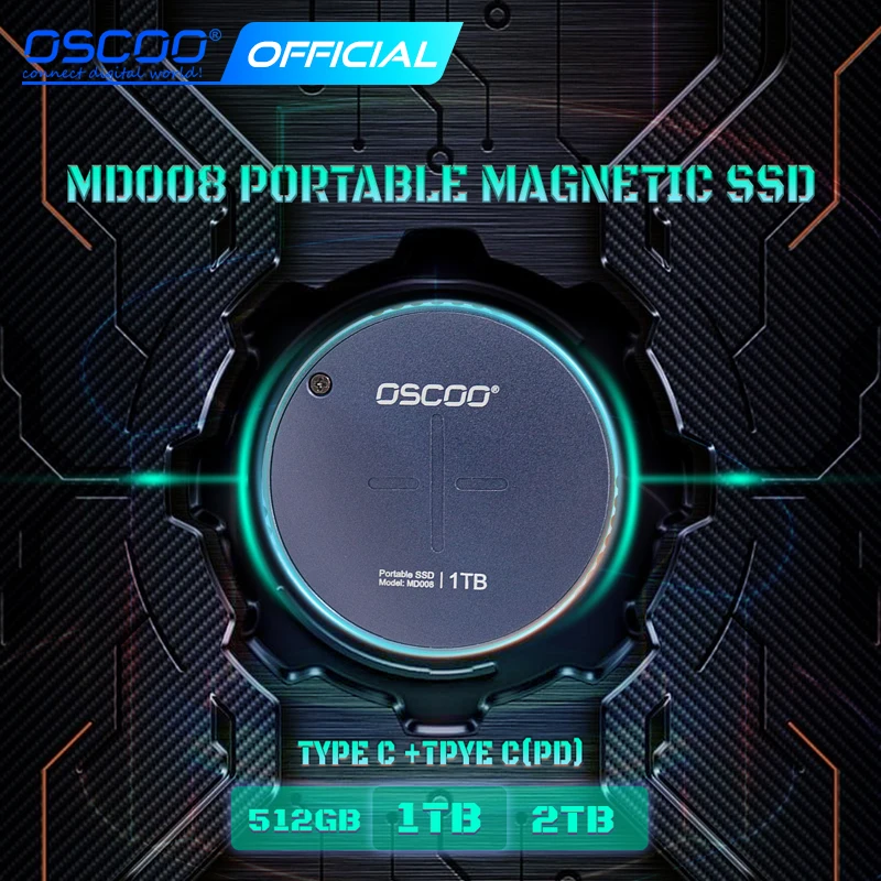 OSCOO Magnetic SSD Enclosure Portable SSDType C 3.2 Gen 2*1 PSSD