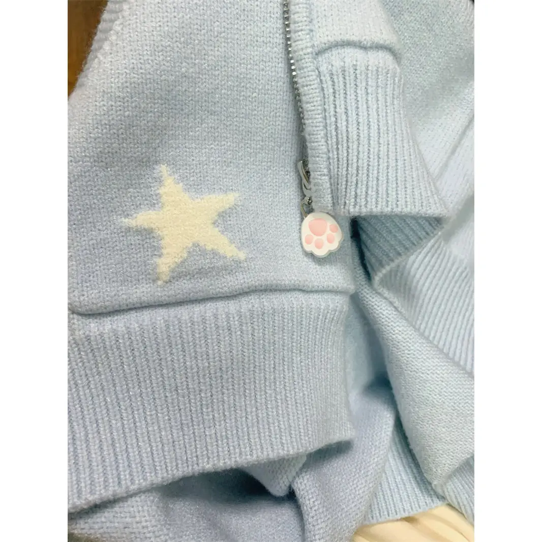 Anime Jacquard Hooded Sweater Versatile Knitted Sweater Kawaii Cardigan Women Korean Fashion Long Sleeve Tops Y2k Clothes 4
