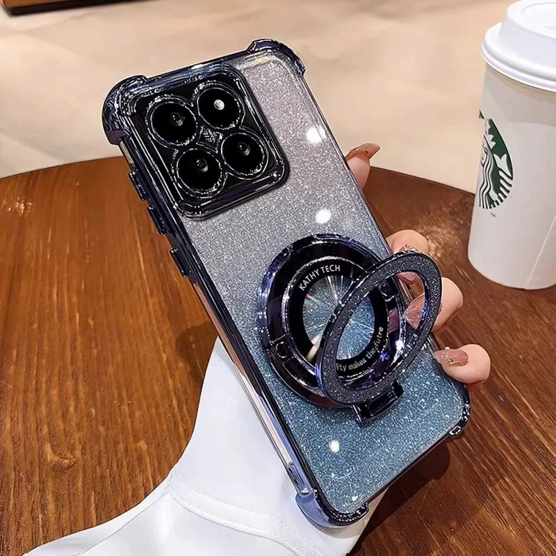Glitter Shockproof Magnetic Phone Case with Stand Bracket Cover