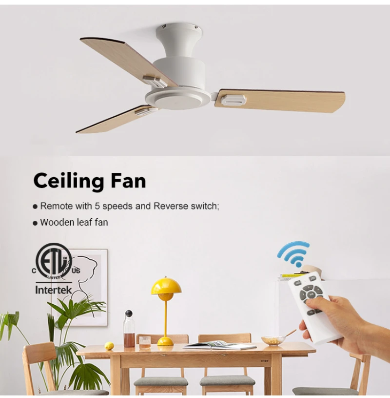 

42 inch Modern 3 wood blade 35W DC Motor Ceiling Fans With Remote Control Simple Ceiling Fan Without Light Home Fan 110V 220V