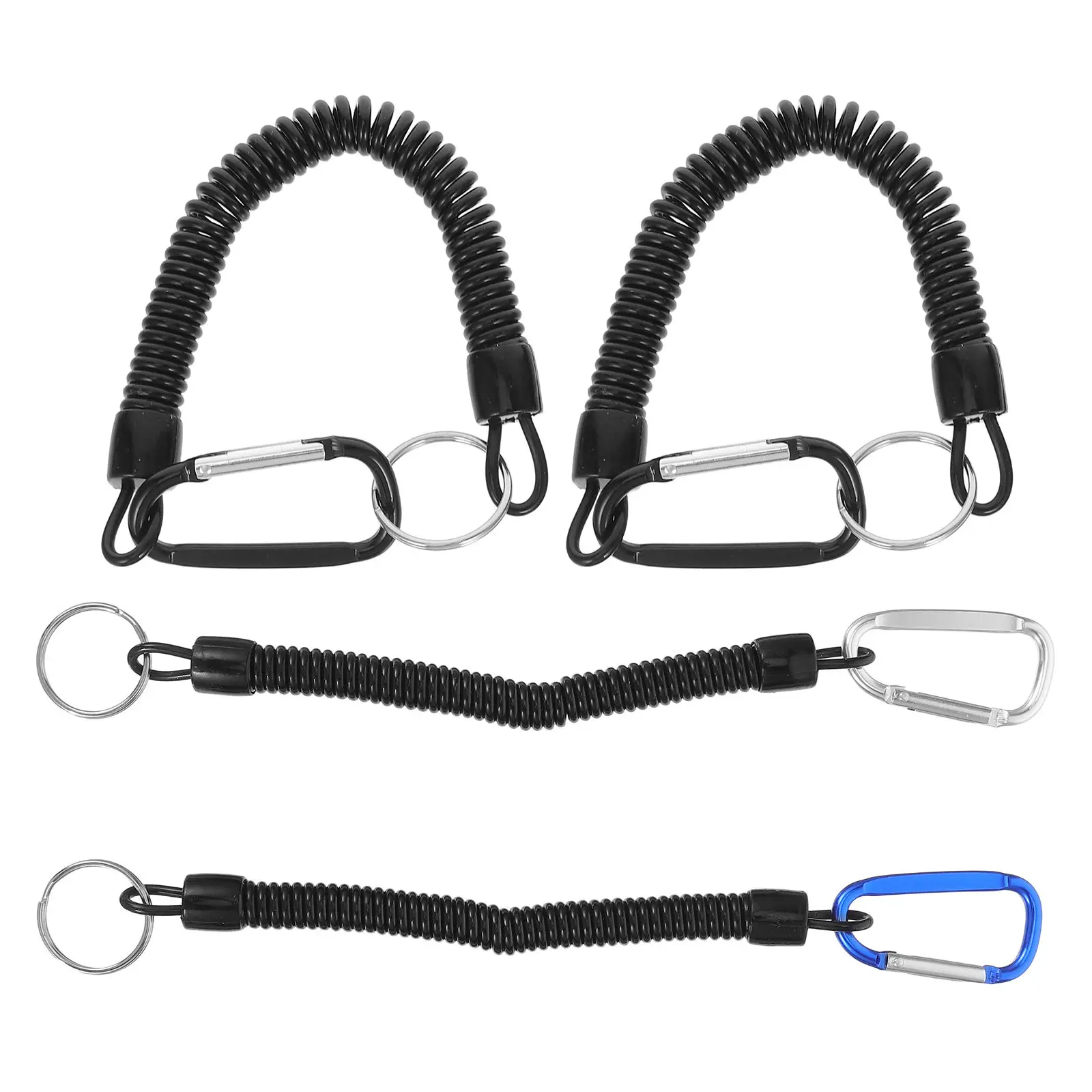 4pcs 분실 방지 키체인 개폐식 스프링 코일 코드 버클 야외 레크리에이션용 내구성 있는 탄성 로프 번지 끈 안전 장치
