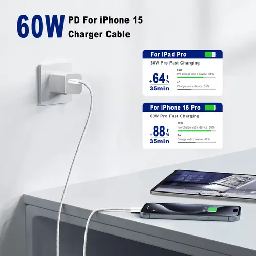 60W Type C to Type C Cable Data Line For Iphone 15 16 17 Samsung Xiaomi Fast Charging USB C to C Cable Type C Data Charger 1m2m - Image 5