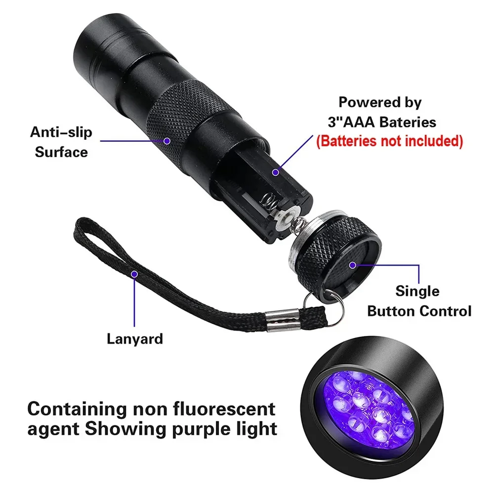 UV Handheld Waterproof Blacklight Flashlights 12 Led 395nm Mini Light Torch for Pets Urine Stains uv flashlight