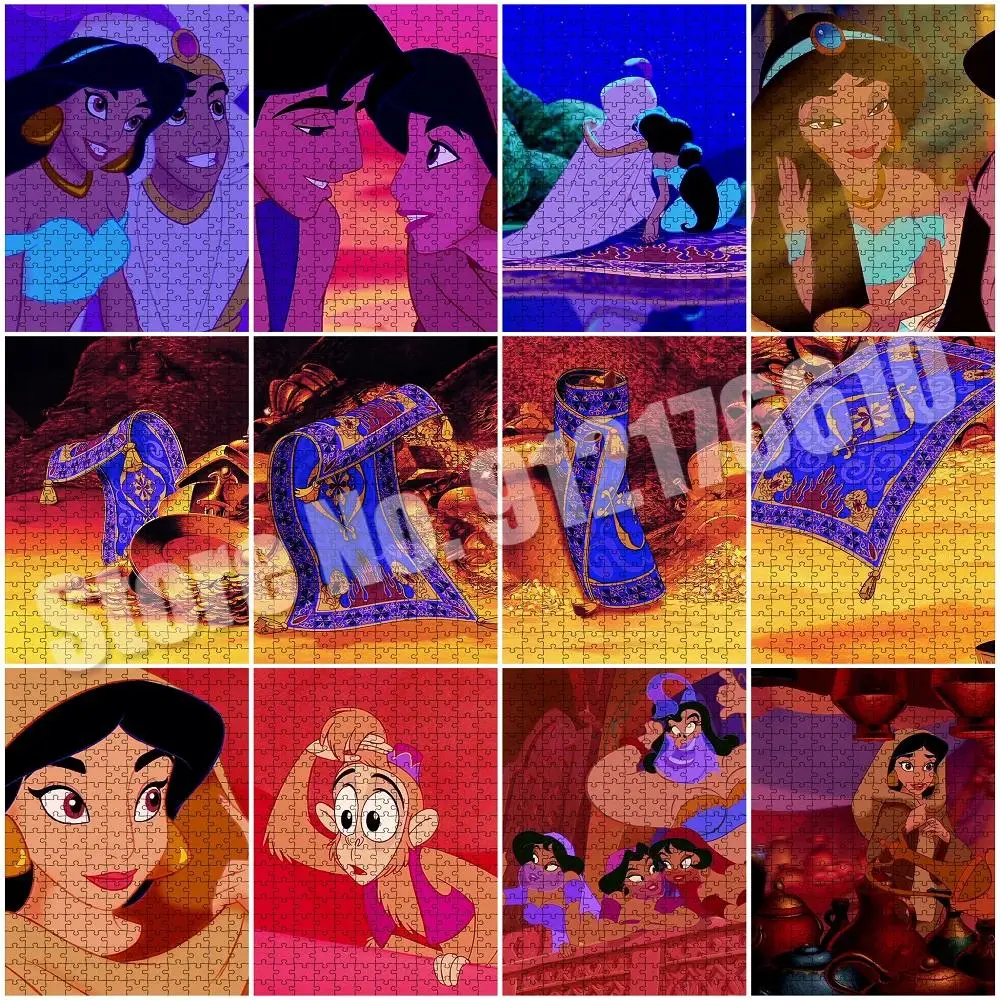 

Princess Jasmine Puzzles 1000 Pieces Paper Assembling Picture Disney Aladdin's Lamp Jigsaw Puzzles for Kids Game Educational Toy