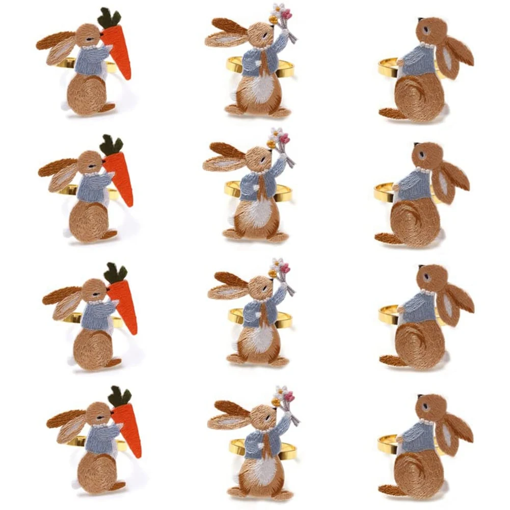 Easter Napkin Rings Set Of 12 Bunny Napkin Buckle Embroidered Rabbit Easter napkin rings set of 12 bunny napkin buckle embroidered rabbit