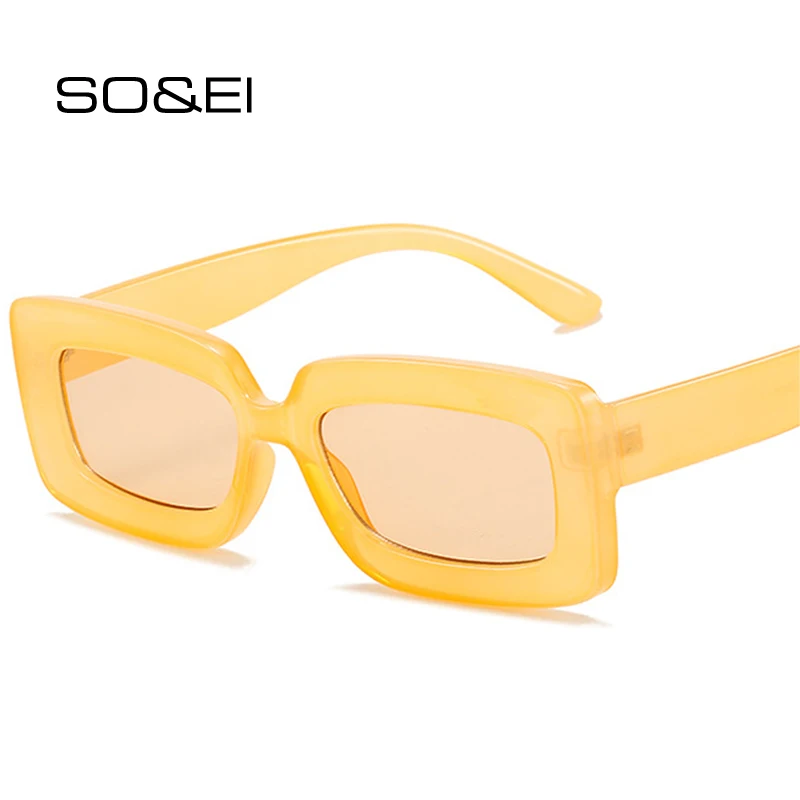 

SO&EI Ins Popular Fashion Rectangle Women Candy Color Sunglasses Shades UV400 Men Trending Blue Green Square Sun Glasses