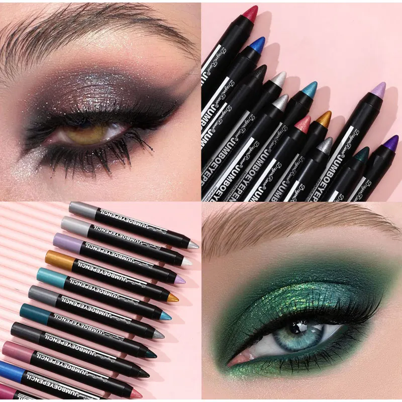 12 Color Metallic Glitter Eye Shadow Smoky Dark Green Eyeshadow Pencil Stick Waterproof Pearlescent Highlighter Korean Cosmetics