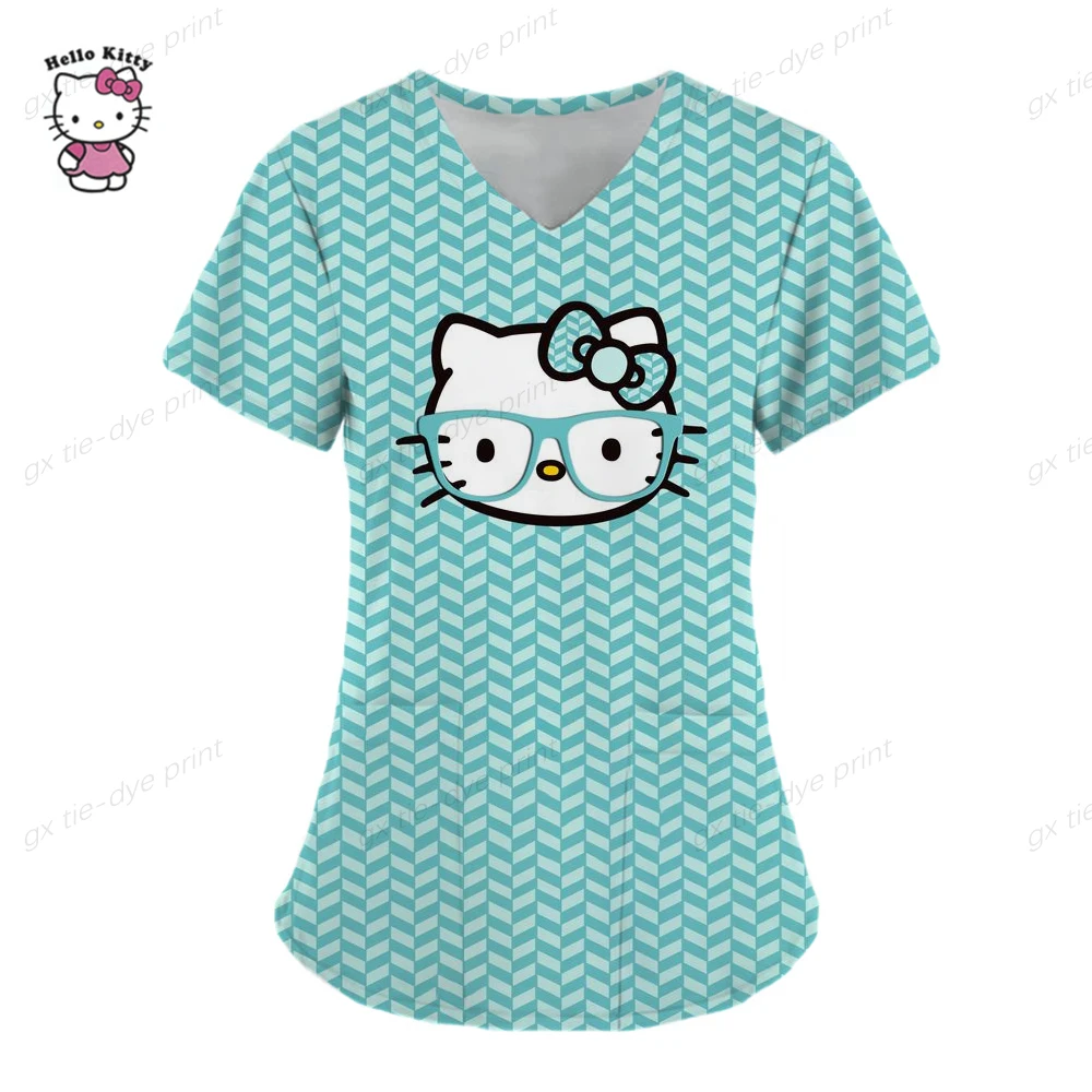 thumbnail image 1 of Camisetas de verano, tops de bolsillo, uniforme de enfermera, Hello Kitty, ropa de mujer con cuello en V, camiseta de hospital, camisetas para mujer 2023, camisetas para mujer, 1 of 5