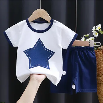3 Month Boys Summer Children's Short Sleeve Set Pure Cotton Girls Summer Clothes Boy T Shirt Baby Baby Size 4 Boys Clothes 2