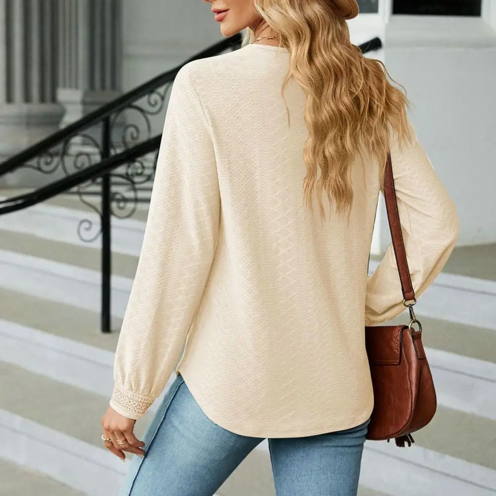 

Lace Top Stylish Women's V Neck Patchwork Pullover Soft Casual Mid Length T-shirt Blouse for Spring Fall Fashion V-neck Lace Top