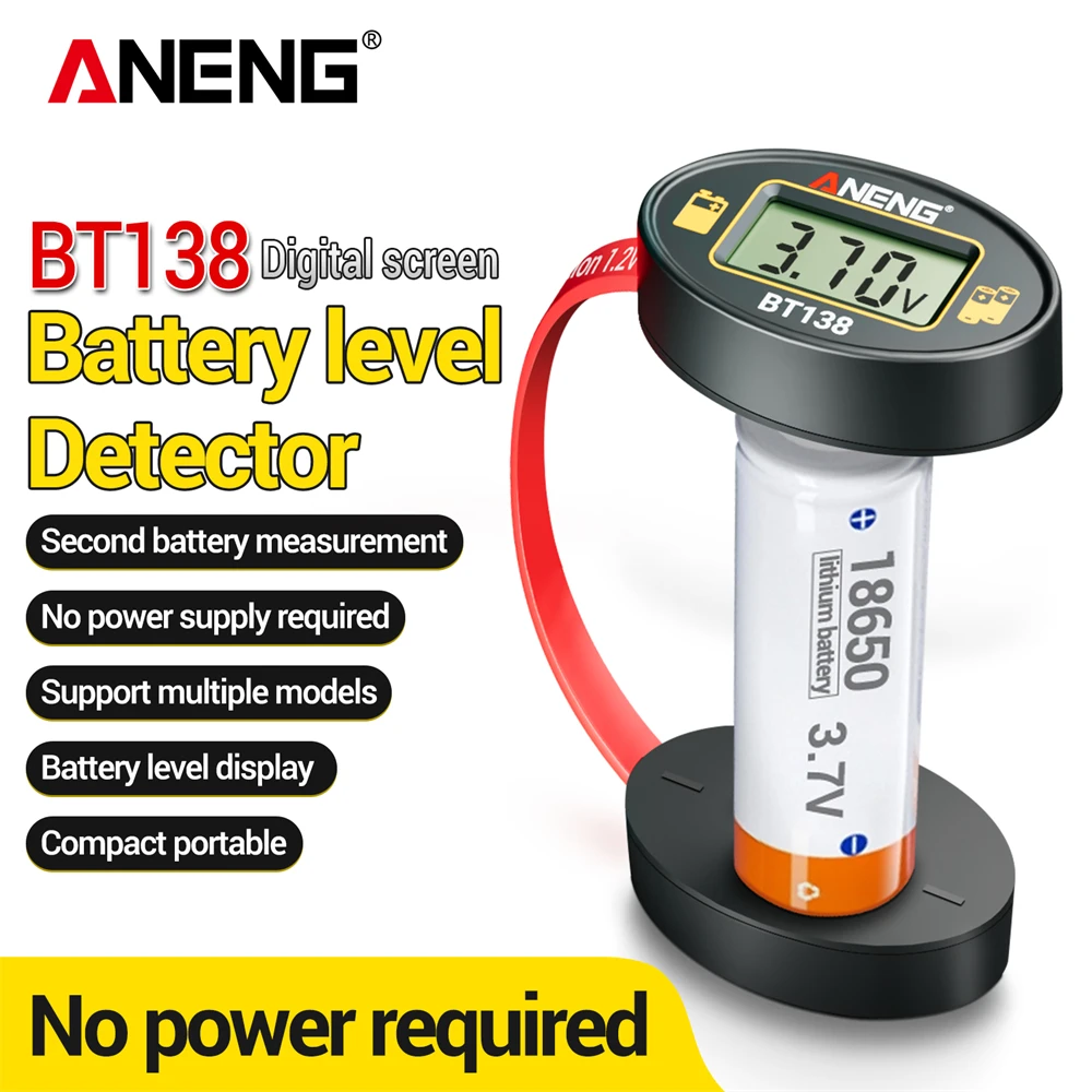 Battery Tester Digital Lithium Battery Detector Capacity Tester Display Checkered Analyzer AAA AA Button Cell Test ANENG BT138