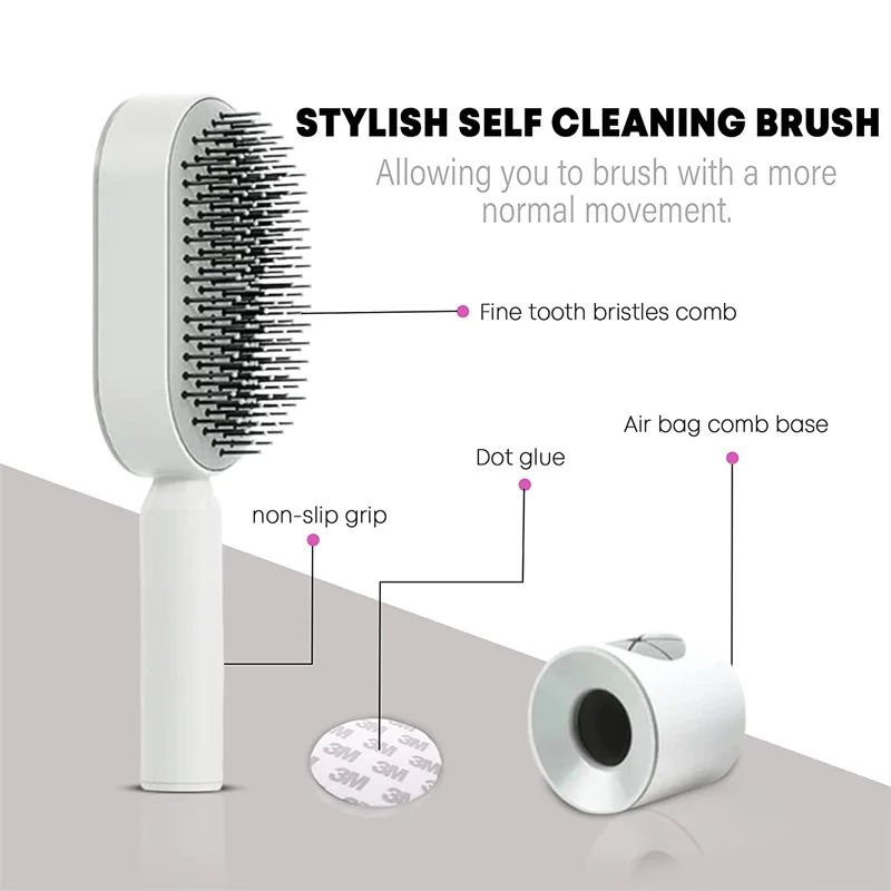 Self Cleaning Hair Brush For Women One-key Cleaning Hair Loss Airbag M –  darskee Gifts and Things