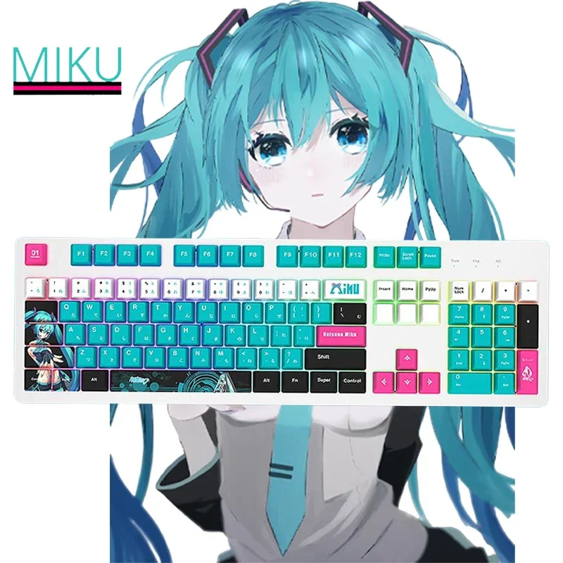 

Механическая клавиатура Hatsune Miku, аниме периферийная Милая мультяшная игровая клавиатура, девушка, сердце, кавайный праздничный подарок для друга