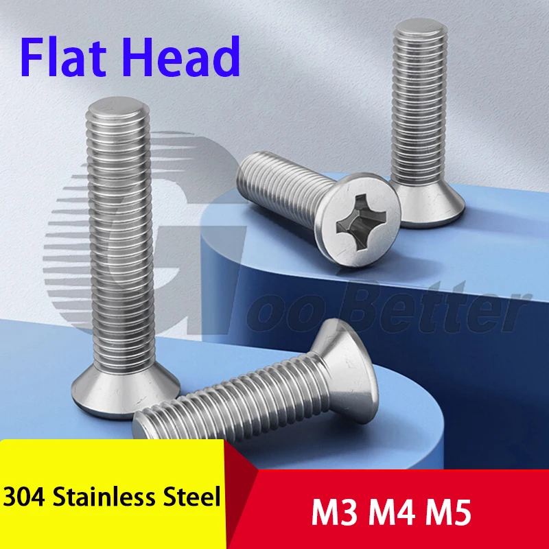 

M3 M4 M5 Phillips Countersunk Flat Head Screw A2 304 Stainless Steel Cross Machine Screw Bolts L=4-100mm