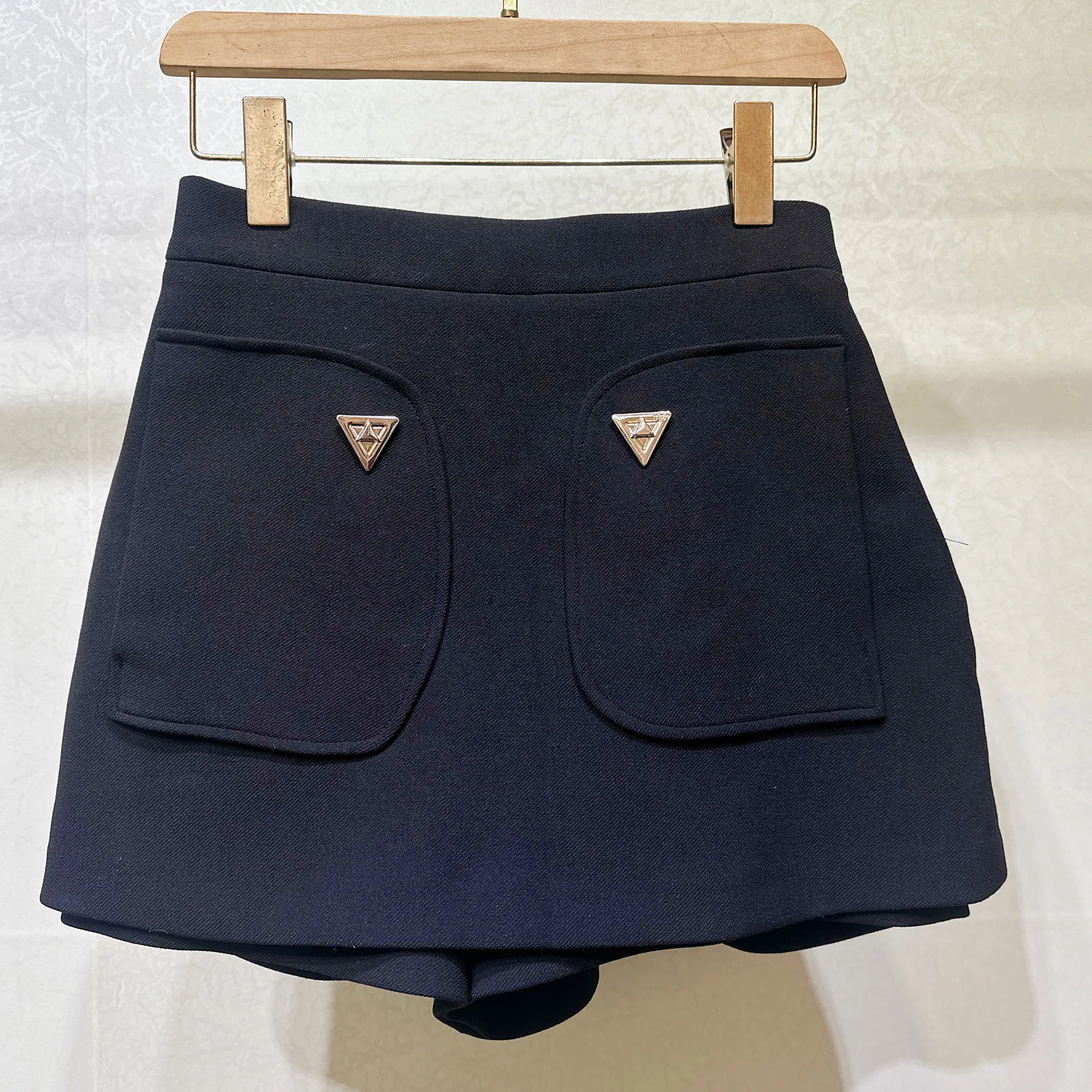 

Women Skirt Double Pockets Elastic High Waisted Zipper Fly 2024 Summer New Fashion All-match Culottes